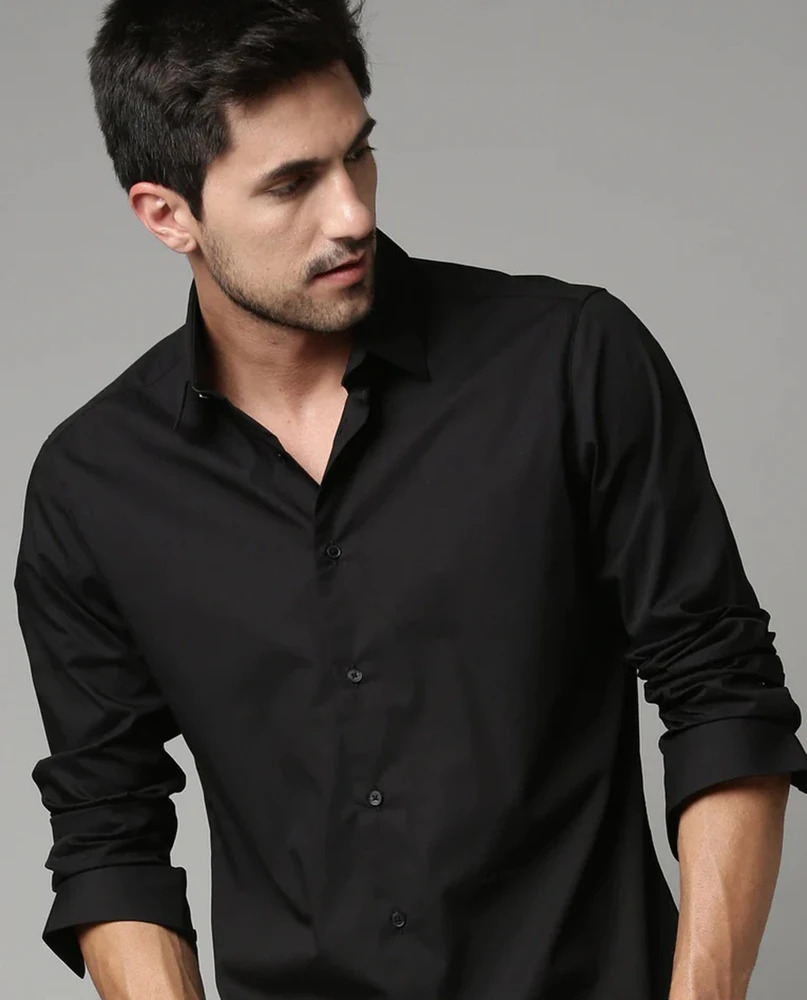 Fubar Men Solid Casual Black Shirt